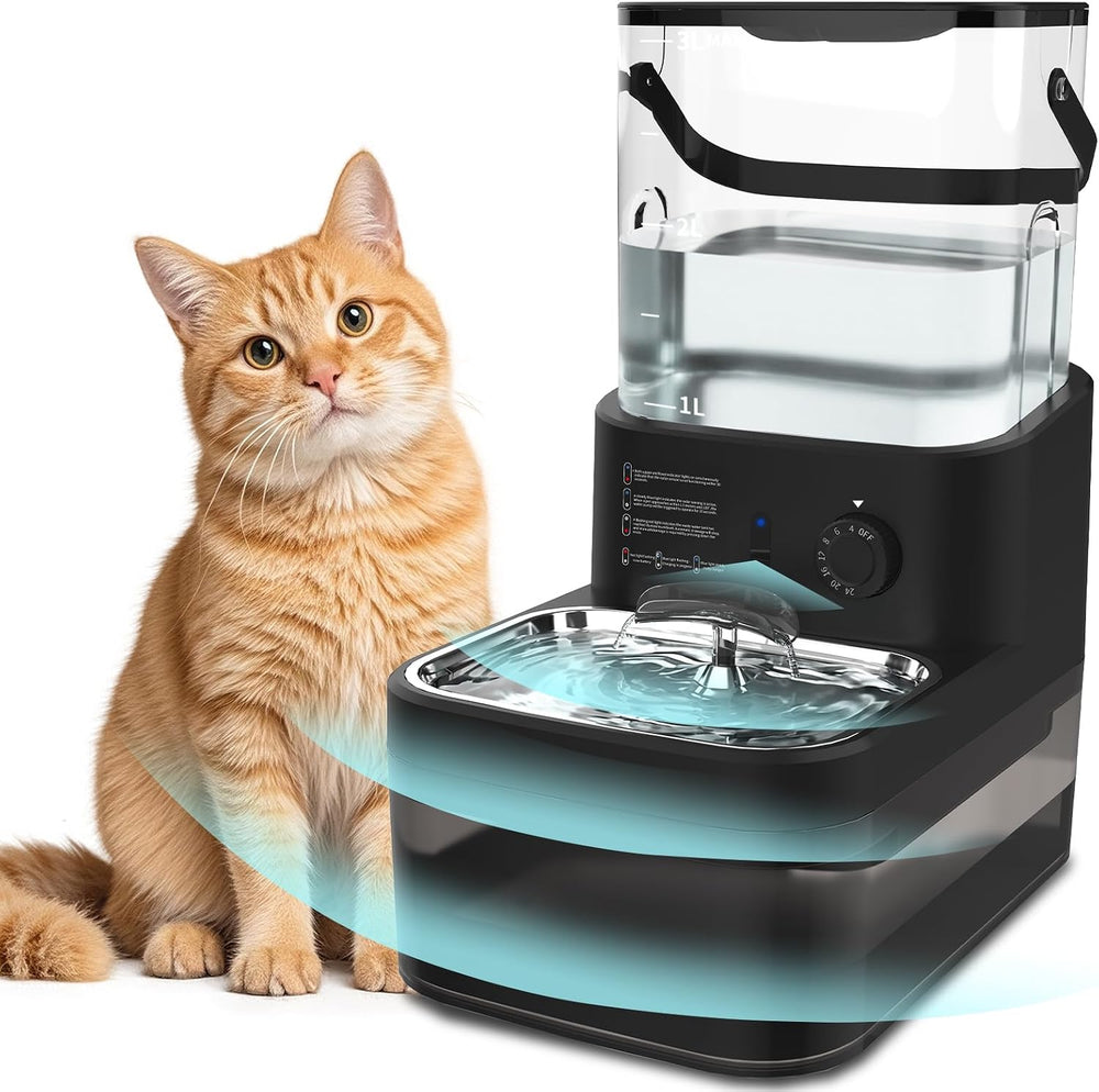 3L Filterless Cat Water Fountain, Wireless, Wastewater Separation,Black