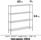 14" Deep x 60" Wide x 64" Height Wire Shelving Kit | 4-Tier | NSF Commercial Storage Rack Unit