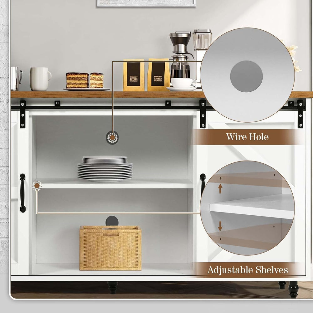 4ever2buy Farmhouse Coffee Bar Cabinet with Sliding Barn Door, 58", White