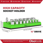 Olsa Tools Magnetic Socket Organizer | 1/2-inch Drive | SAE | Green | Holds 16 Sockets | Professional Quality Tools Organizer