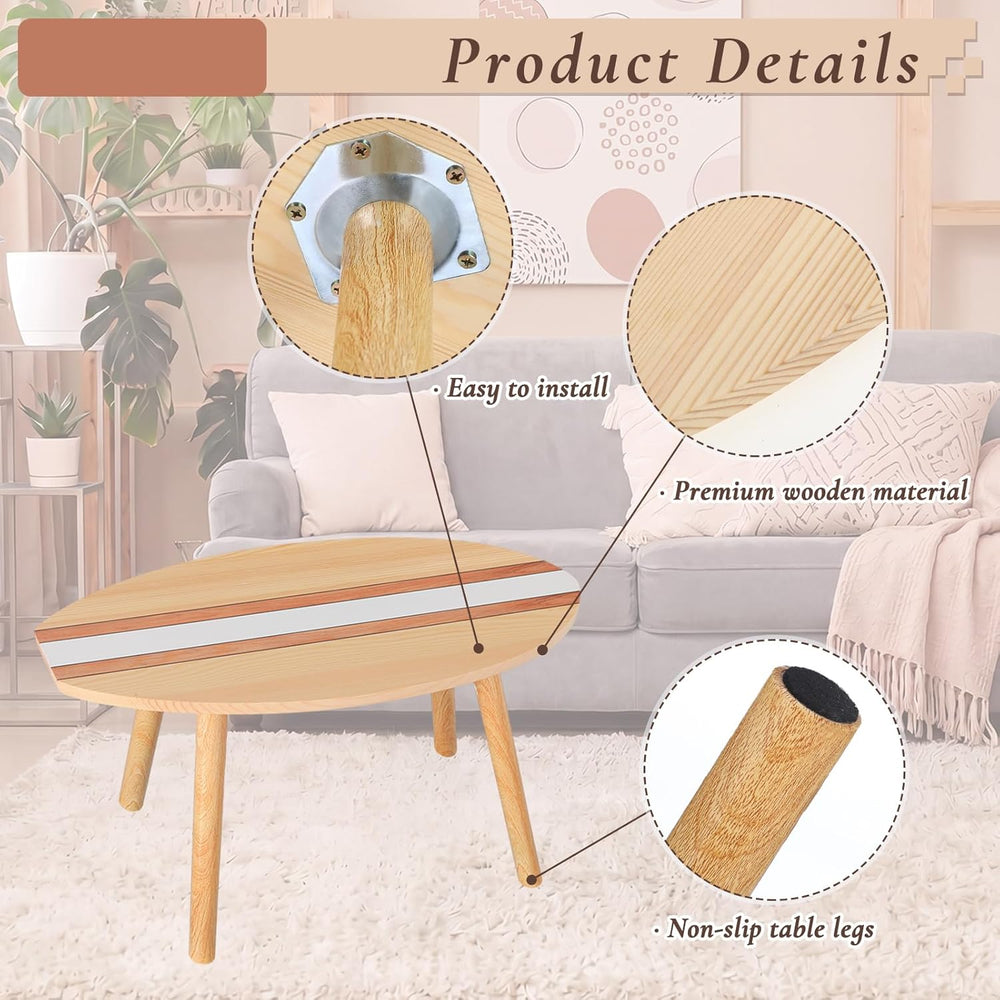 Novabright Coastal Decorative Surfboard Coffee Table, Solid Wood Small End Ta...
