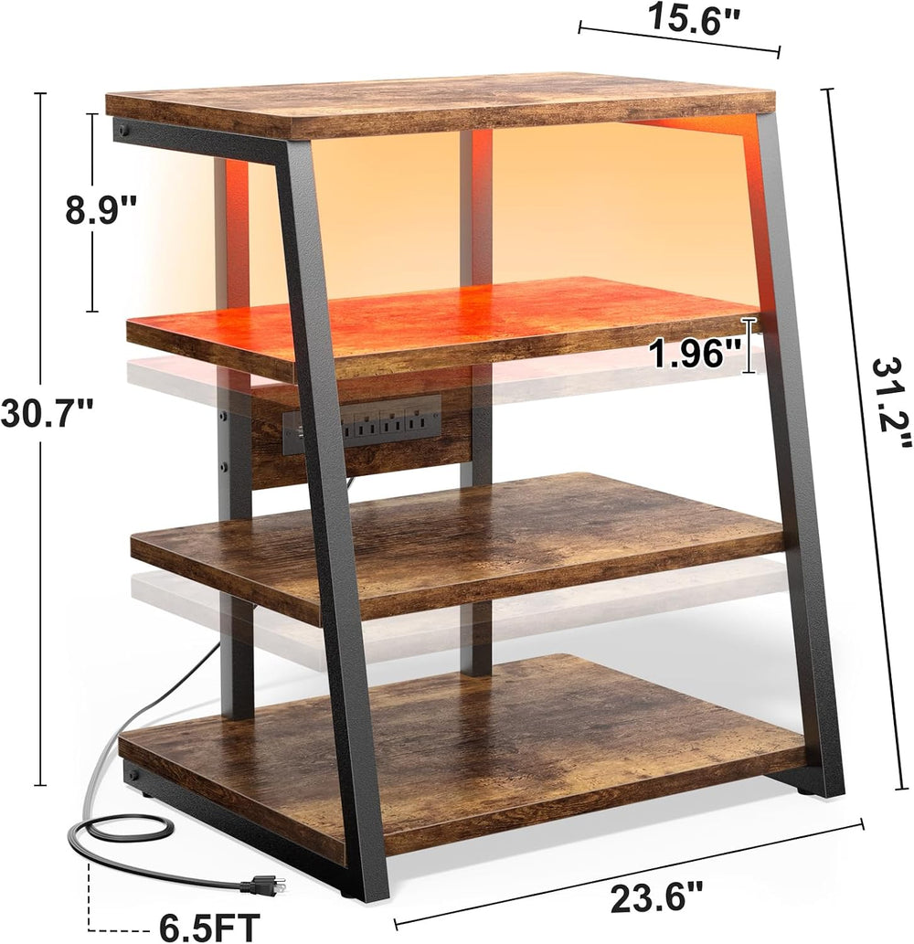Besiost AV Media Stand with Outlets, Media Console with LED Lights, Stereo Ra...