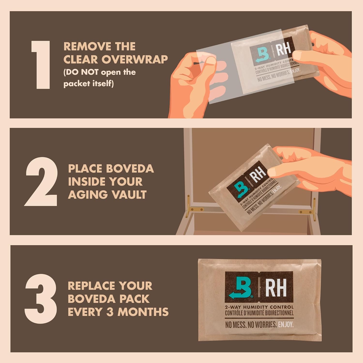 Boveda 72% Two-Way Humidity Control Pack for Storing Up to 25 Items – Single – for Wood Containers – Moisture Absorber – Humidifier Pack – Individually Wrapped Hydration Packet