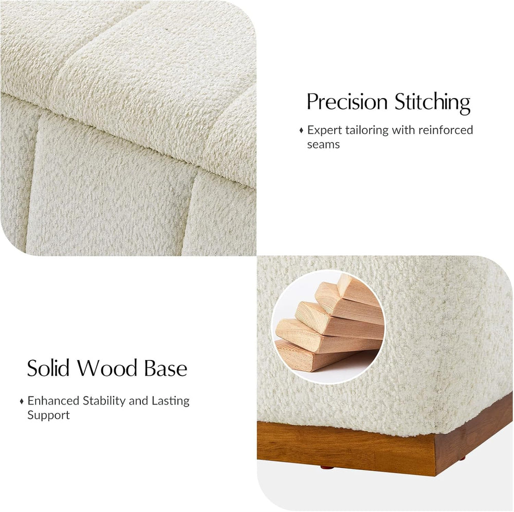 HULALA HOME Storage Bench with Solid Wood Base, Chenille End of Bed Bench for...