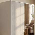 ECACAD 29.5" W Wardrobe Armoire with Mirror, Fluted Door & LED Light, Wooden Closet Storage Cabinet with Hanging Rod, 2 Doors and 2 Drawers for Bedroom, White