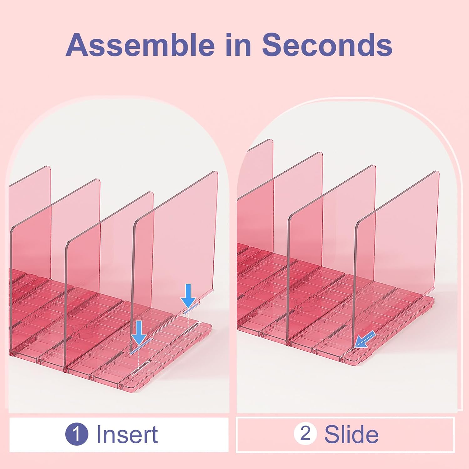 Purse Organizer for Closet: Shelf Dividers Adjustable Acrylic Bag Closet Organizers and Storage Pink 2 Bases 7 Shelves
