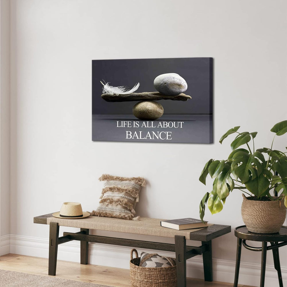 Biuteawal Motivational Wall Art Zen Canvas Print Black White Balance Stones w...