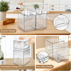 Baby Bottle Organizer, 4 Pack Clear Space-Saving Stackable Drawer with Handle, Baby Bottle Storage Organizer for Countertop and Cabinet
