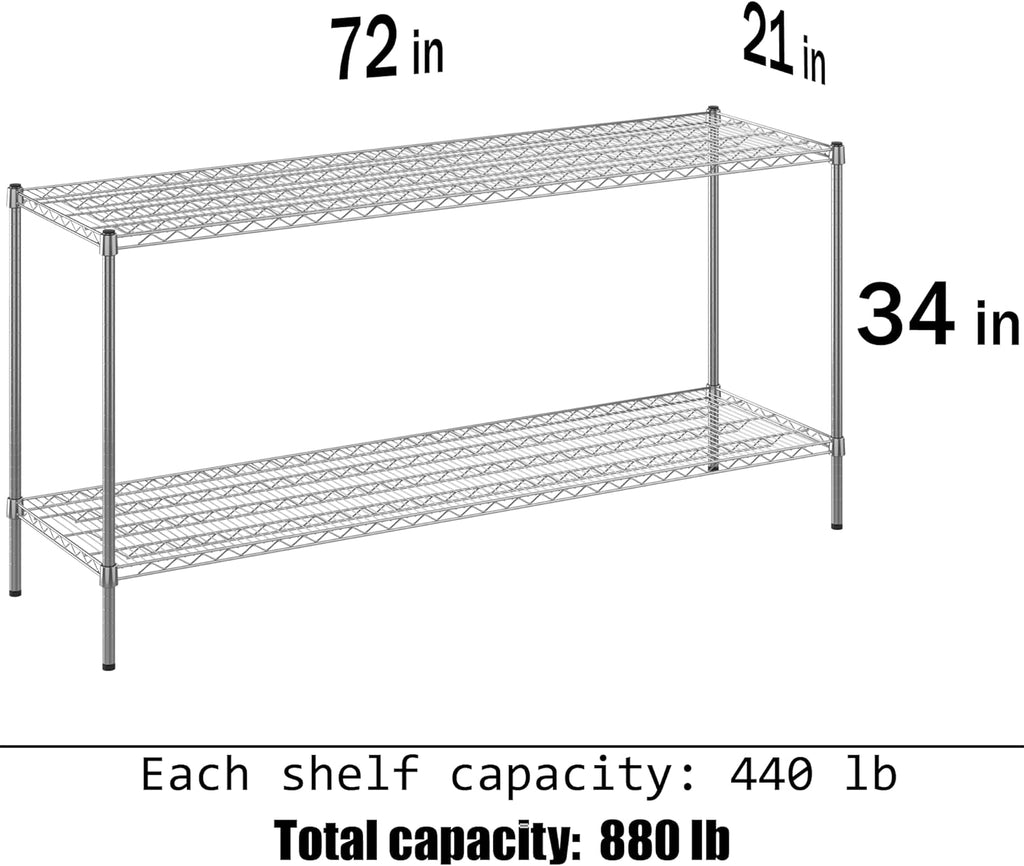 21" Deep x 72" Wide x 34" Height Wire Shelving Kit | 2-Tier | NSF Commercial Storage Rack Unit