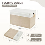 Large Toy Box with Flip-Top Lid, Collapsible Storage Organizer Bins with Dividers and Handles, Kids Bin Chest Baskets for Toys, Playroom Organizers, Nursery 25"x13" x16" (Beige & White)