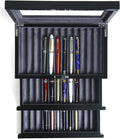 wood pen display case 36 slot Fountain pen Box storage Organizer with drawer, Top Glass Window Pen Collection Display Case