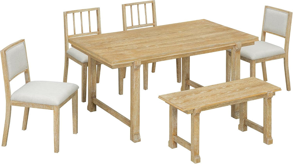 LUMISOL 6-Piece Dining Table Set for 6, Farmhouse Kitchen Table Set with 4 Up...