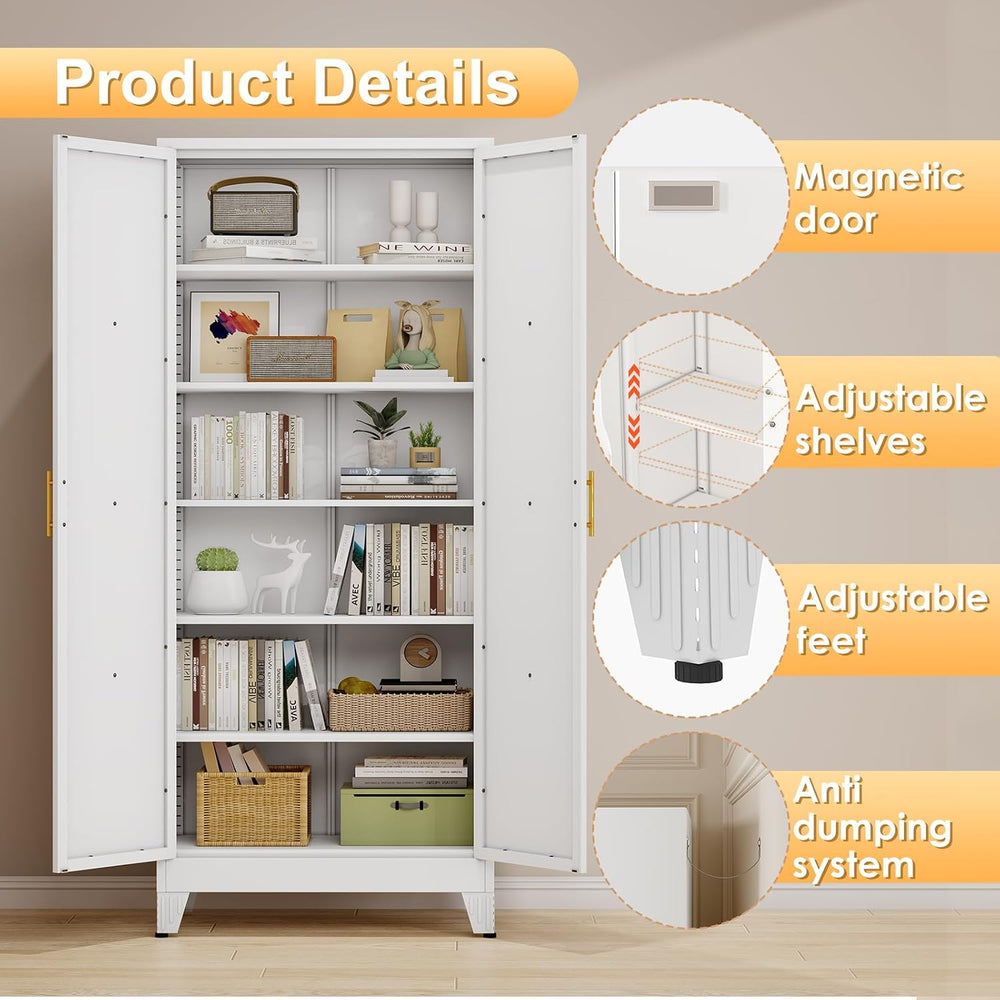 75.2" Tall Metal Kitchen Pantry Storage Cabinet, Freestanding Cupboard w...