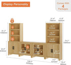 WAMPAT Entertainment Center with Bookshelves, 4-Piece Modular TV Stand with Storage Towers, Farmhouse Media Console with Glass Doors for Living Room, Bedroom, Oak