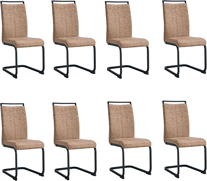 AZmac Modern Dining Chairs Set of 8,Armless Kitchen Chairs,Dining Room Chairs with Upholstered Padded Seat and Sturdy Black Legs for Dining Room,Kitchen (Set of 8, Brown-Black Leg)