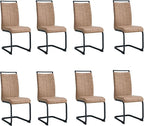 AZmac Modern Dining Chairs Set of 8,Armless Kitchen Chairs,Dining Room Chairs with Upholstered Padded Seat and Sturdy Black Legs for Dining Room,Kitchen (Set of 8, Brown-Black Leg)