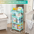Goovilla 4 Tier Rolling Utility Cart Organizer with Removable Drawer, Stable and Sturdy Blue Rolling Storage Carts with 2 Lockable Wheels for Bathroom, Kitchen, Snack, Craft, Makeup, Baby Essentials
