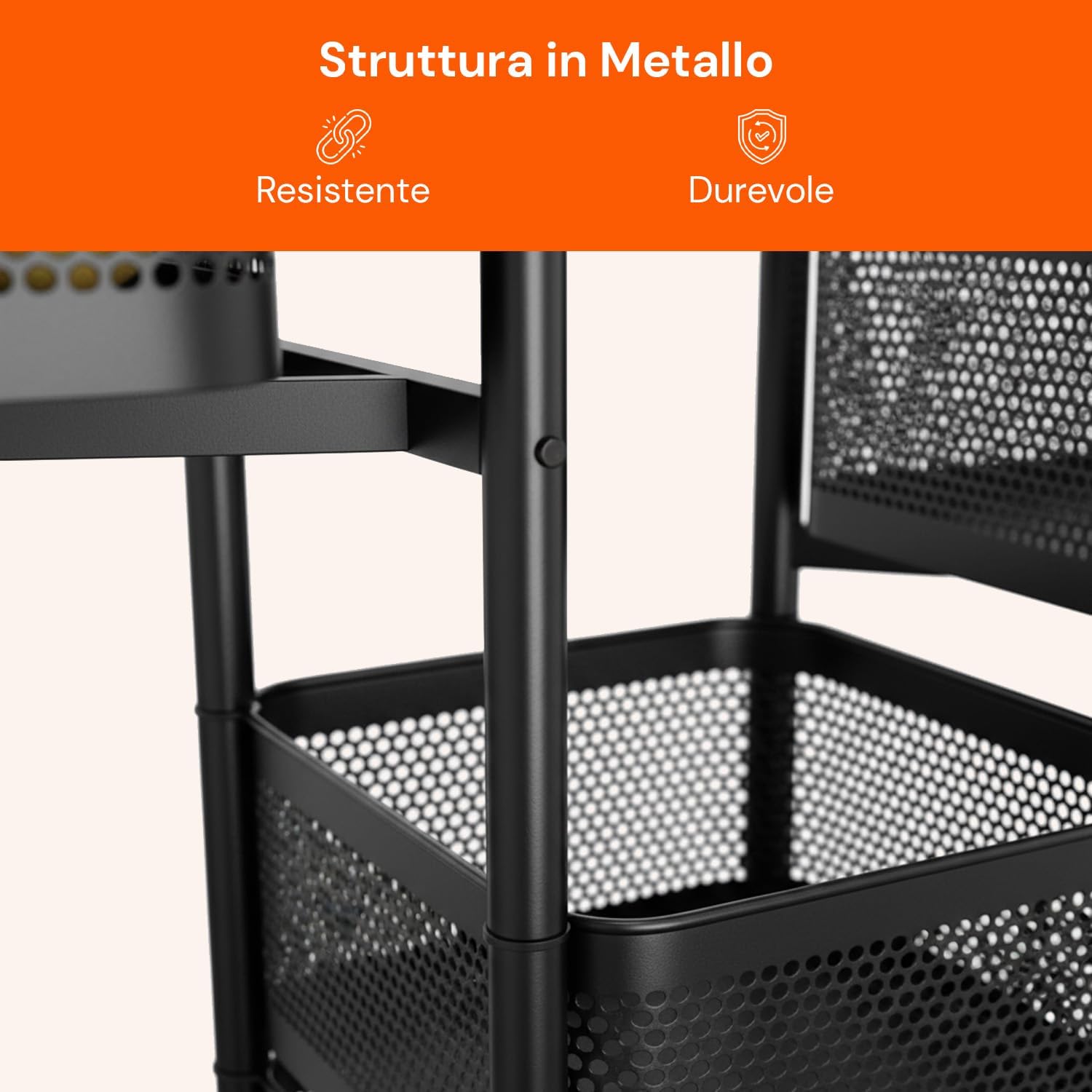 Avilia - Multipurpose Folding Trolley with Wheels with Large Baskets and Space-Saving Structure for Kitchen, Bathroom and Office, Folding Design with Brake Wheels (Black Square, 5 Baskets)