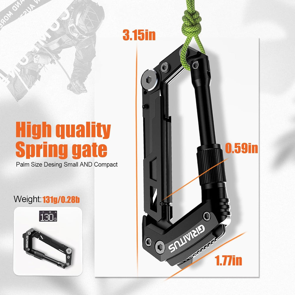 Carabiner Multitool 8-in-1 EDC Carabiners Pocket Knife for Camping, Black