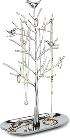 MORE&LESS Branch Jewelry Rack with metal tray,Luxury color,Tree Tower Rack Hanging Organizer for Ring Earrings Necklace Bracelet,Suitable for living rooms, bathrooms,offices,etc.