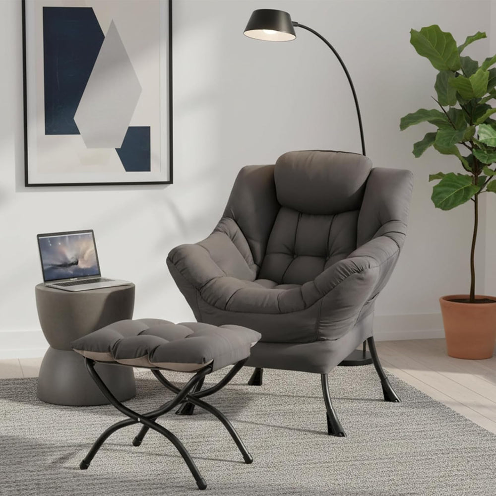 Lazy Chair with Ottoman, Modern Accent Chair Contemporary Sofa Chair with Arm...