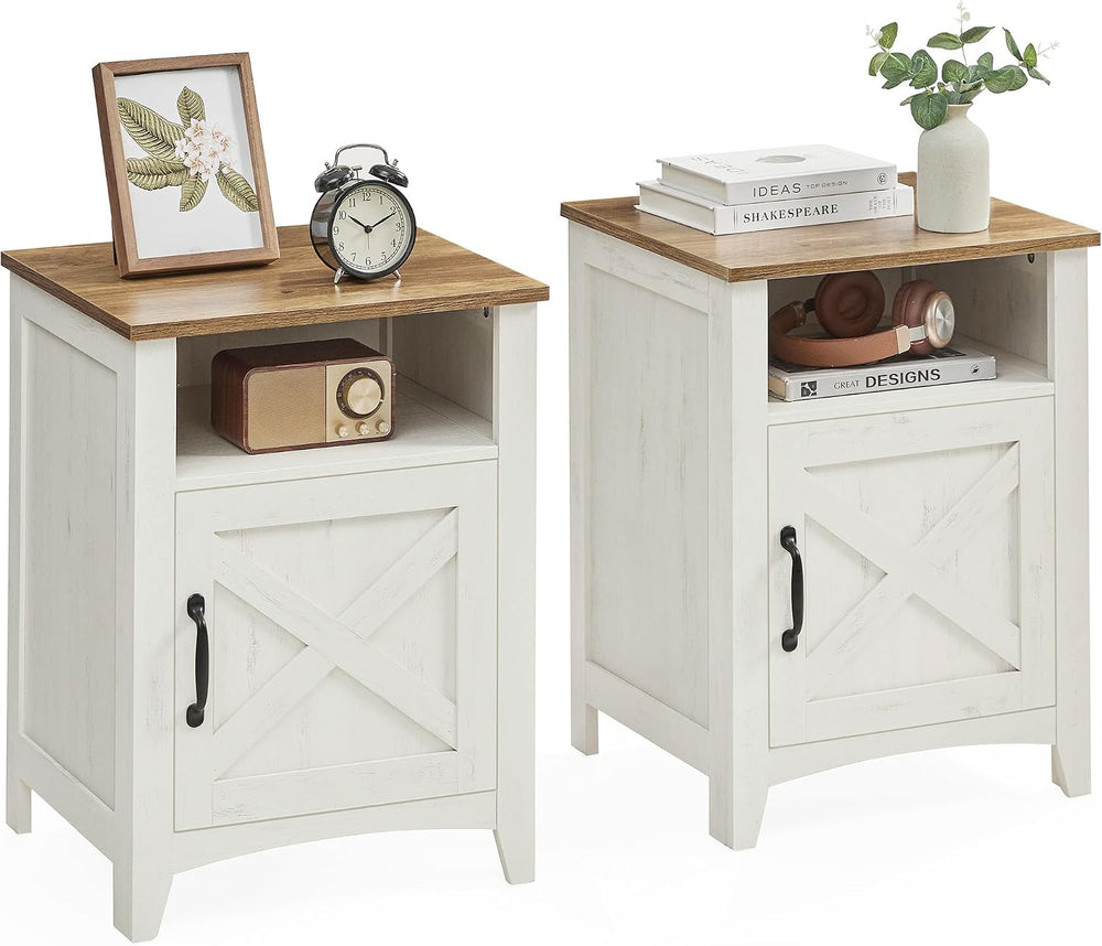 VASAGLE Nightstand Farmhouse Barn Door Bedside Table with Storage | Side End ...