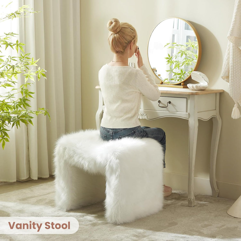 Vanity Stool Chair Small Footstool Ottoman Faux Fur Seating Backless Modern F...