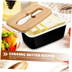 Healifty Ceramic Butter Box with Cutter Airtight Lid Butter Keeper Container for Kitchen Preservation