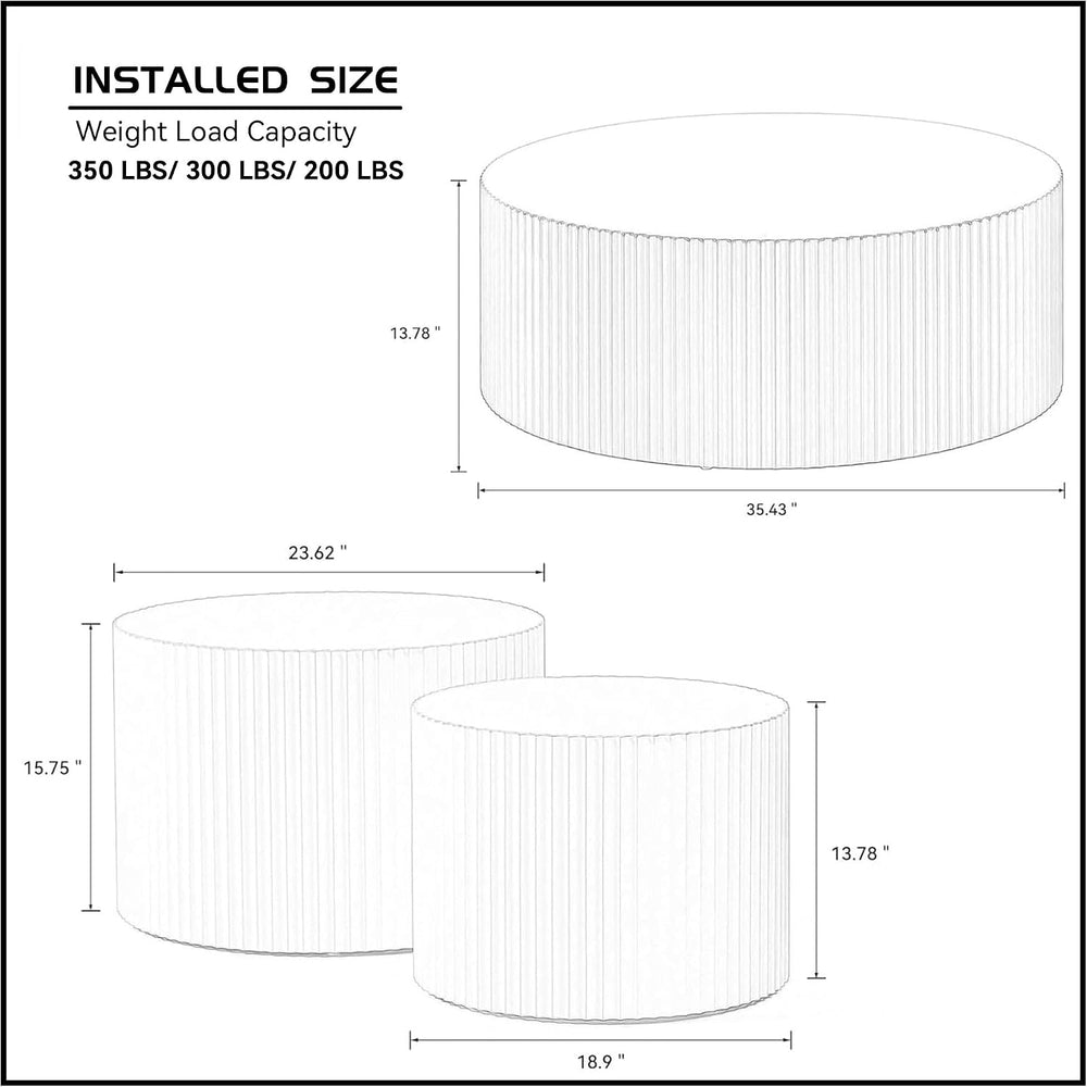 JUSTONE White Round Coffee Table Set Side Table End Table for Living Room, Dr...