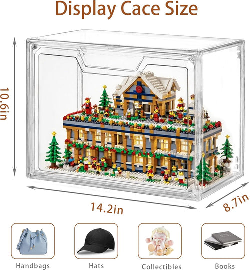 3 Pack Clear Storage Bins with Lids, Storage Containers with Magnetic Door, Stackable Acrylic Display Case for Handbags, Cosmetic, Multifunctional Storage Boxes for Dorm, Living Room, Bedroom Storage