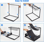 2 Pack Under Sink Organizer, 2 Tier Under Sink Organizers and Storage Multi-Purpose Under Sink Storage for Bathroom Kitchen (Black)
