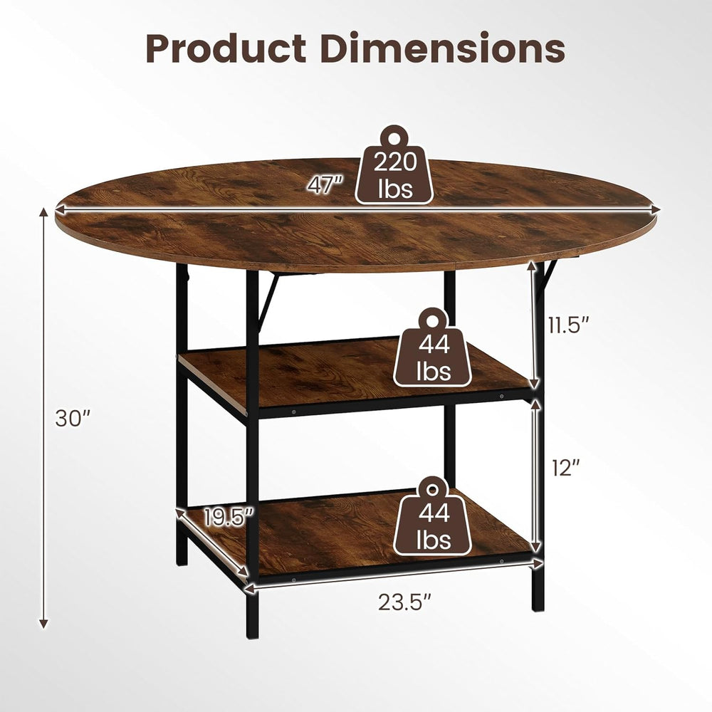 GOFLAME Round Dining Table for 4-6 People, 47” Kitchen Table with 2-Tier Stor...