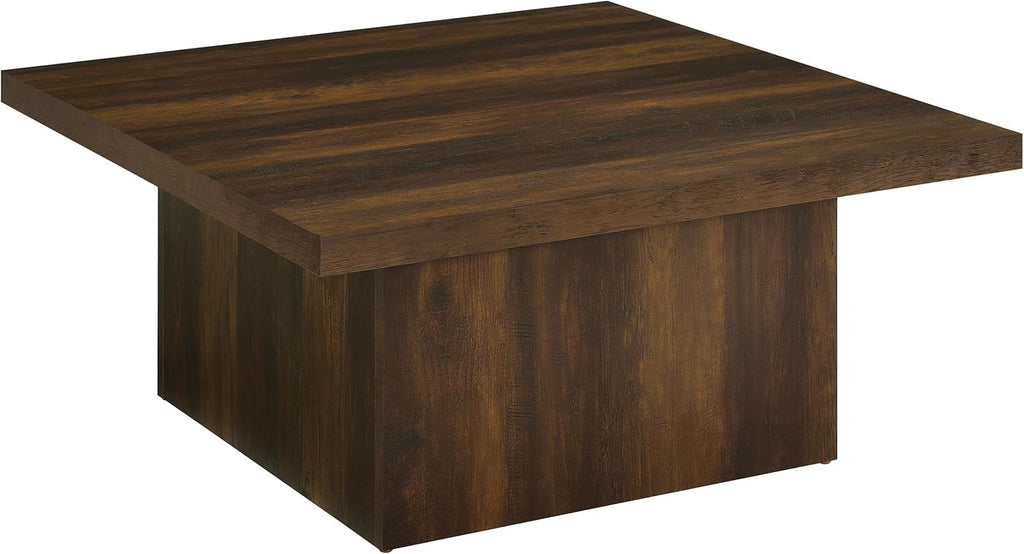Coaster Home Furnishings - Devar - Wood - Square Coffee Table with Pedestal Base, Geometric Design and Transitional Style - Living Room - Dark Pine - 710888