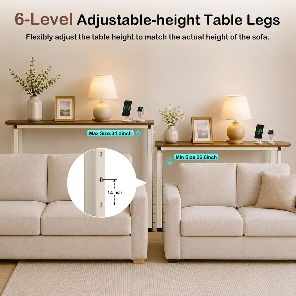Narrow Console Table, 78.8" Sofa Table Adjustable Height Behind Couch Table