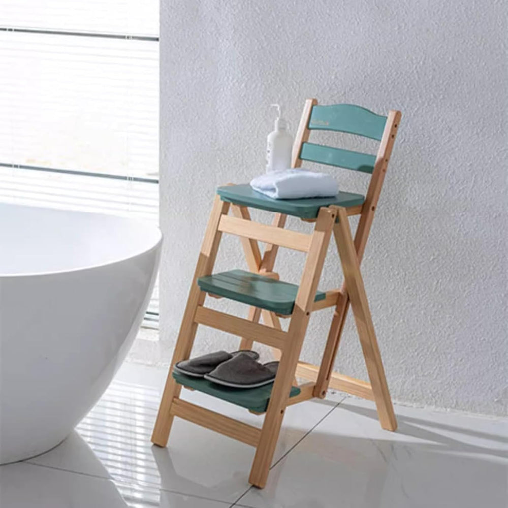 Folding Bar Stool, 3 Step Portable Adults Solid Wood Ladder Stool, Green | 3 ...