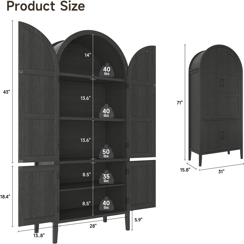 ONBRILL 71" Tall Wooden Arched Cabinet, 5-Tier Arched Kitchen Pantry Cab...