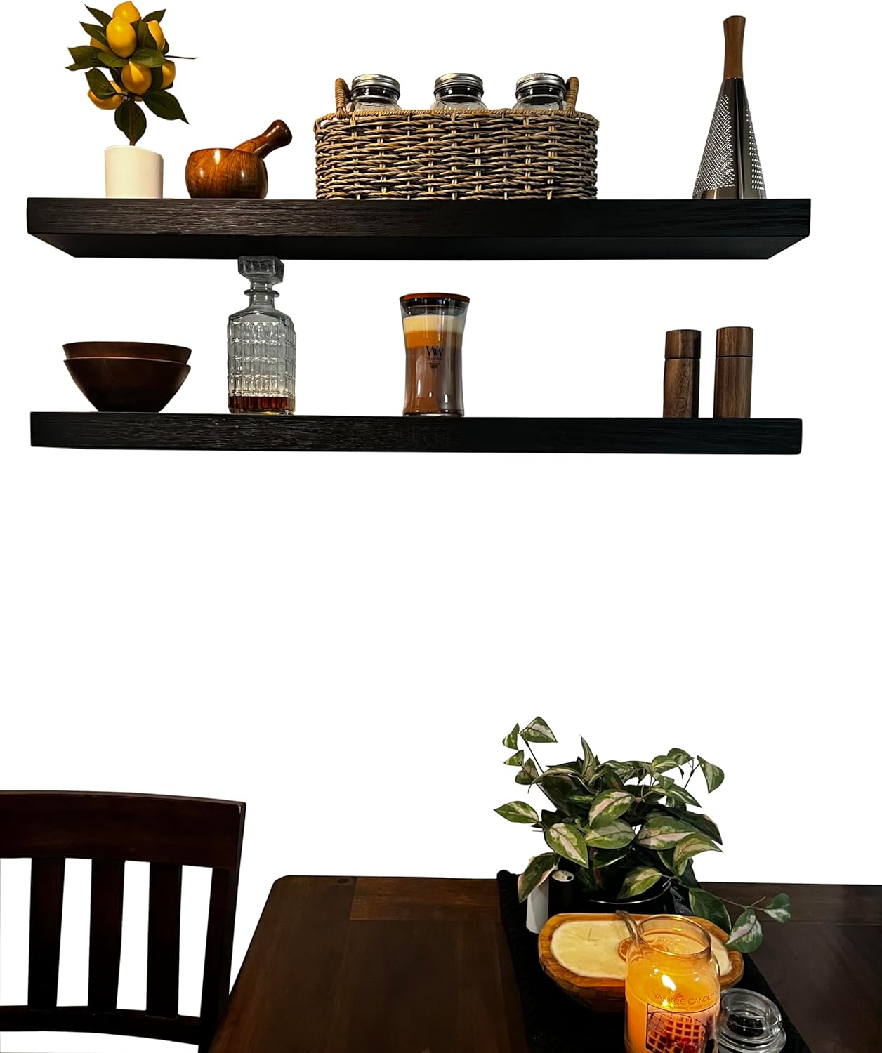joelsantiques 48 Inch Wooden Floating Shelves for Wall - 48x8x2 in - Made of Natural Wood - Long Heavy Duty Rustic Wall Shelves for Bedroom - Perfect for Living Room, Kitchen - Mocha
