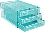 Annova Desk Organizer Wire Mesh 3 Tier Sliding Drawers Paper Sorter/Multifunctional/Premium Solid Construction for Letters, Documents, Mail, Files, Paper, Kids' Art Supplies (Turquoise)