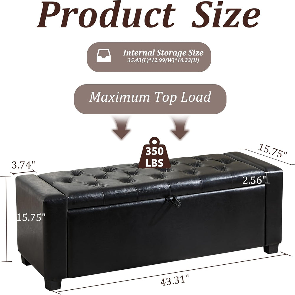 Royal Windsor Ottoman with Storage,Tufted Storage Bench with Safety Hinge,Hol...