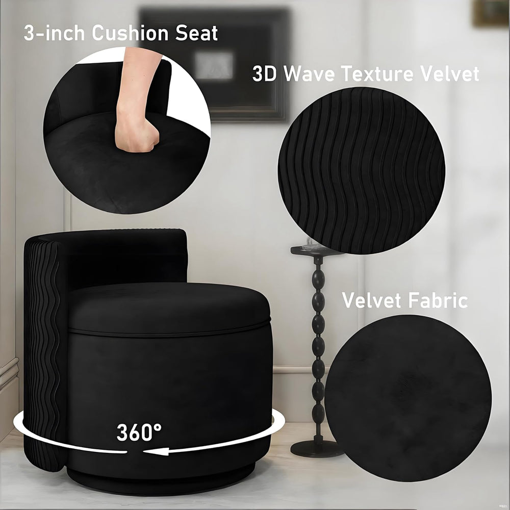 allamazing 360° Swivel Accent Chair with Storage, Vanity Stool with Back, Vel...