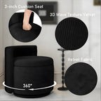 allamazing 360° Swivel Accent Chair with Storage, Vanity Stool with Back, Velvet Storage Ottoman, Upholstered Round Barrel Vanity Chair for Living Room, Makeup Room, Bedroom (Black)