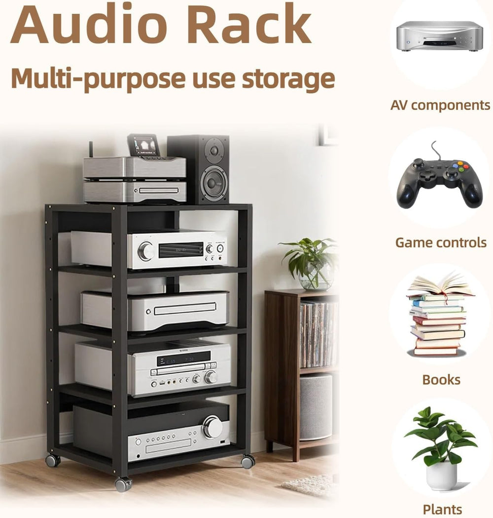 5 Tier AV Media Stand, Audio Rack Tower Stereo Components Cabinet | Home Thea...