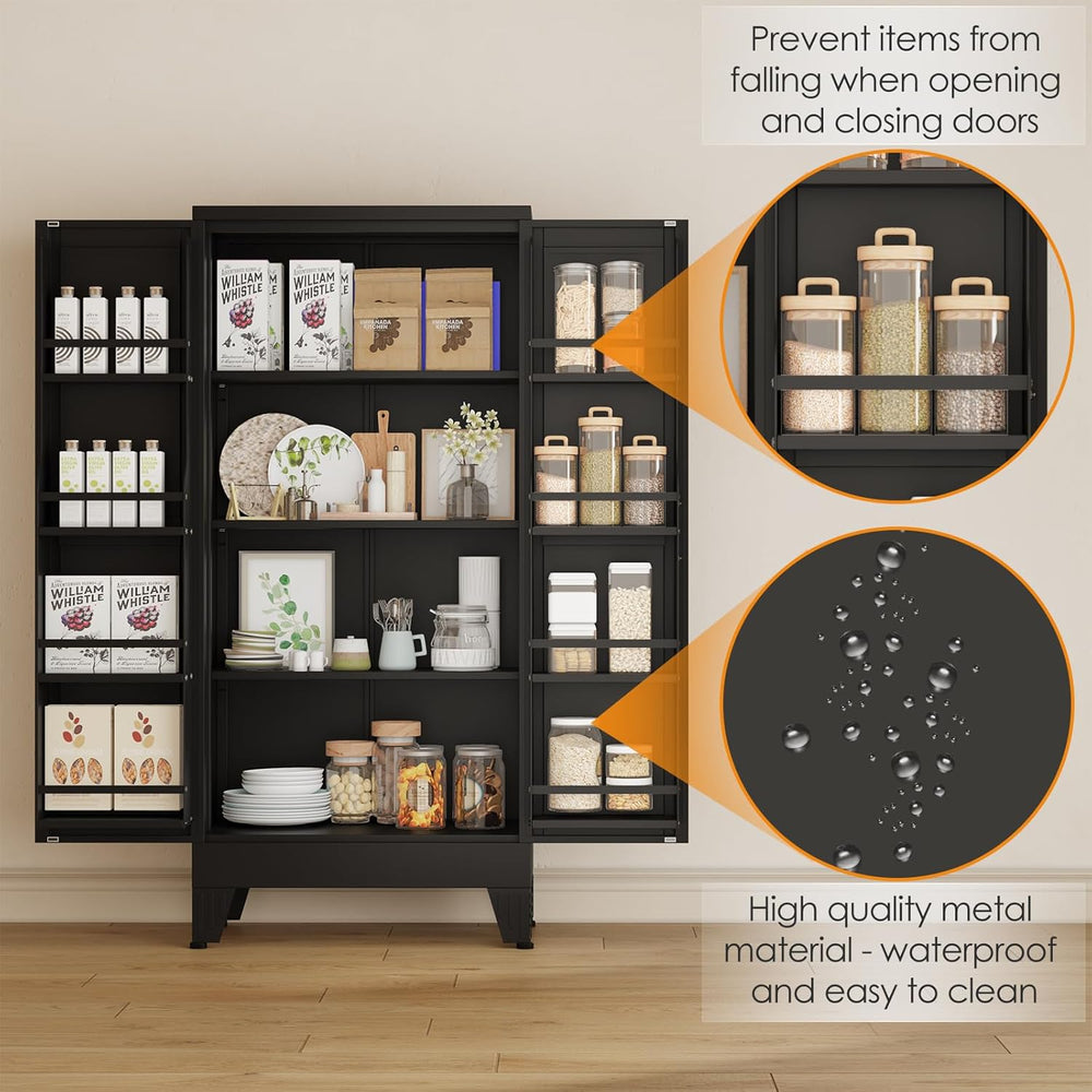 PAOFIN 47" Kitchen Pantry Cabinet, Metal Storage Cabinet with 3 Adjustab...