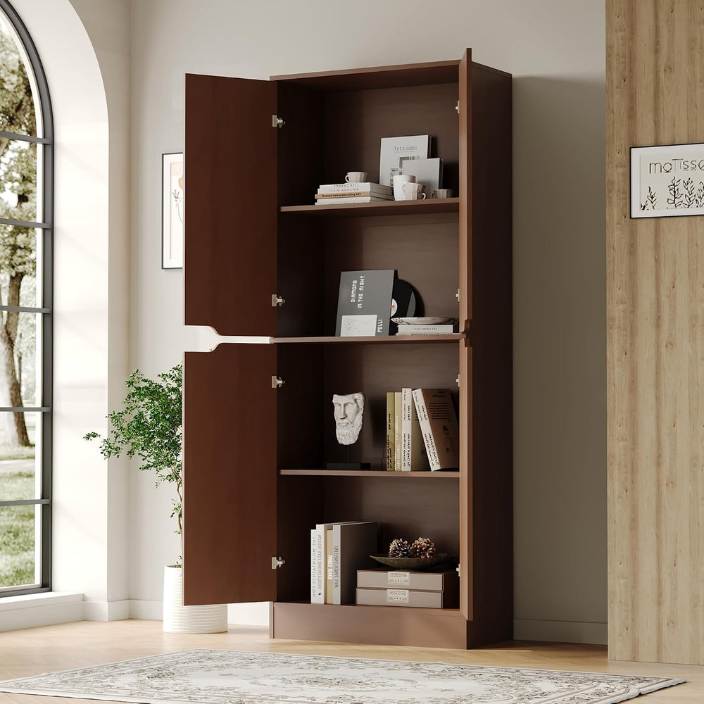 Housoul 71" Tall Kitchen Pantry Cabinet with 4 Doors, Walnut | Pantry St...