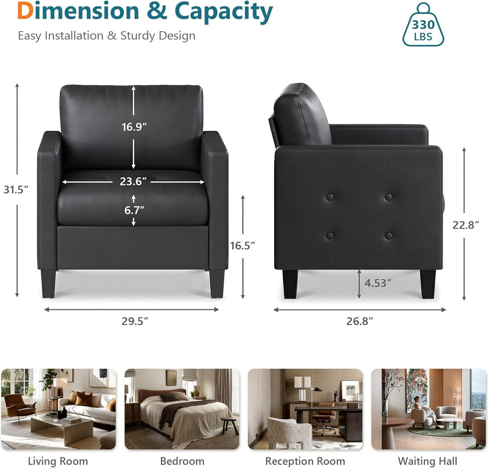 STHOUYN Black Accent Chairs Set of 2, Faux Leather Chair, Mid-Century Modern ...