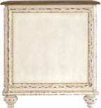 Signature Design by Ashley Realyn Farmhouse Chair Side End Table with Cabinet For Storage, Antique White & Brown