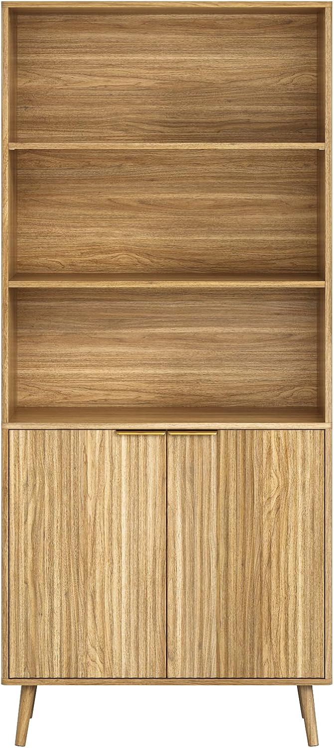 CARPETNAL Tall Storage Display Cabinet in Natural Oak- 70 Inch Bookshelf with...