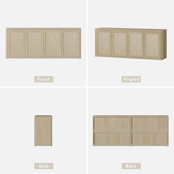 SICOTAS Rattan TV Stand for 65 70 inch TV - Large Entertainment Center TV Consoles for Living Room Bedroom, Farmhouse Television Stands with Storage Cabinet Boho Modular Media Console, Sand Oak