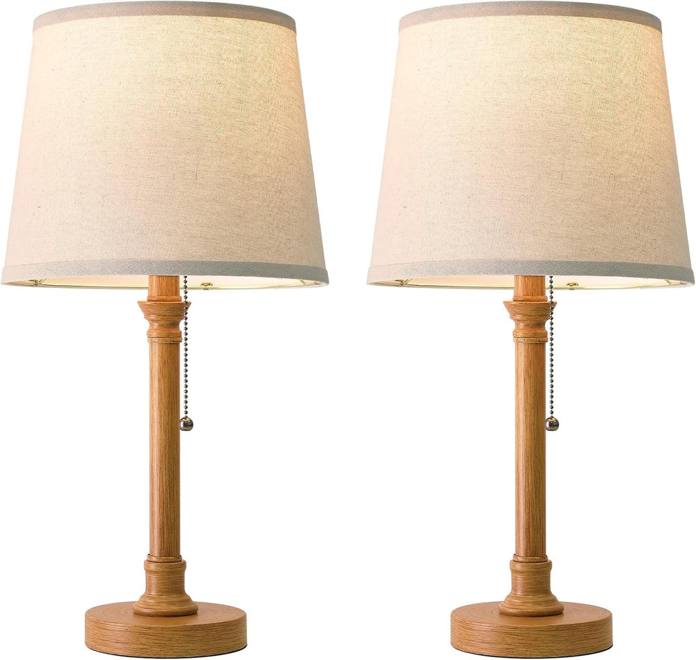 Oneach 19.5" Wood Grain Rustic Table Lamps Set of 2 for Living Room Bedroom