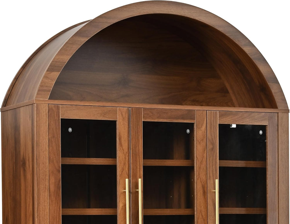 73" Tall Arched Kitchen Pantry with Three Glass Doors,Door Shelves &...